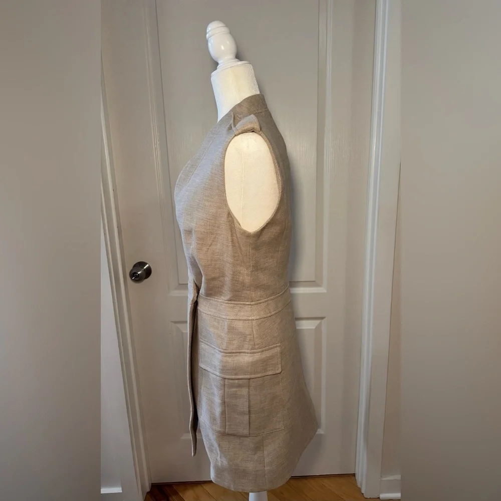 BCBG MaxAzria Khaki Wrap Mini Dress XXS | Neutral Spring Work Dress - Picture 3 of 7